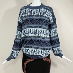 ARTESANIAS PATRICK ALPACA Blue Knitted Sweater, Peruvian Unisex Sweater PERU OS